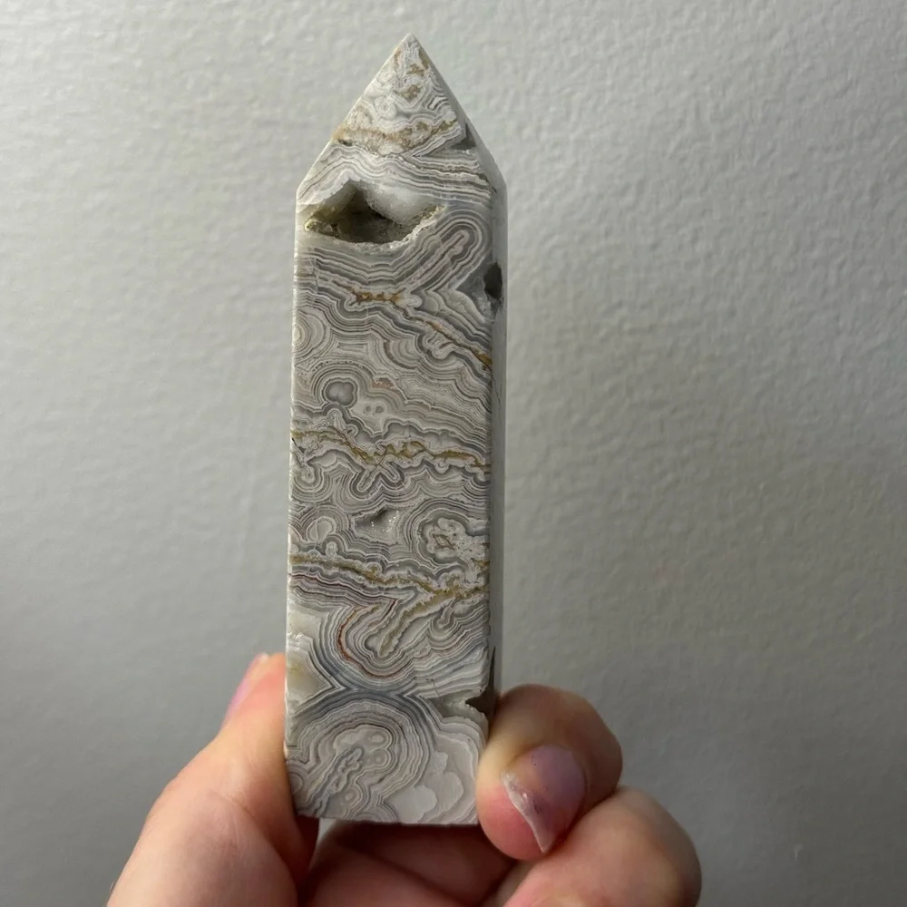 Crazy Lace Agate With Druzy Tower